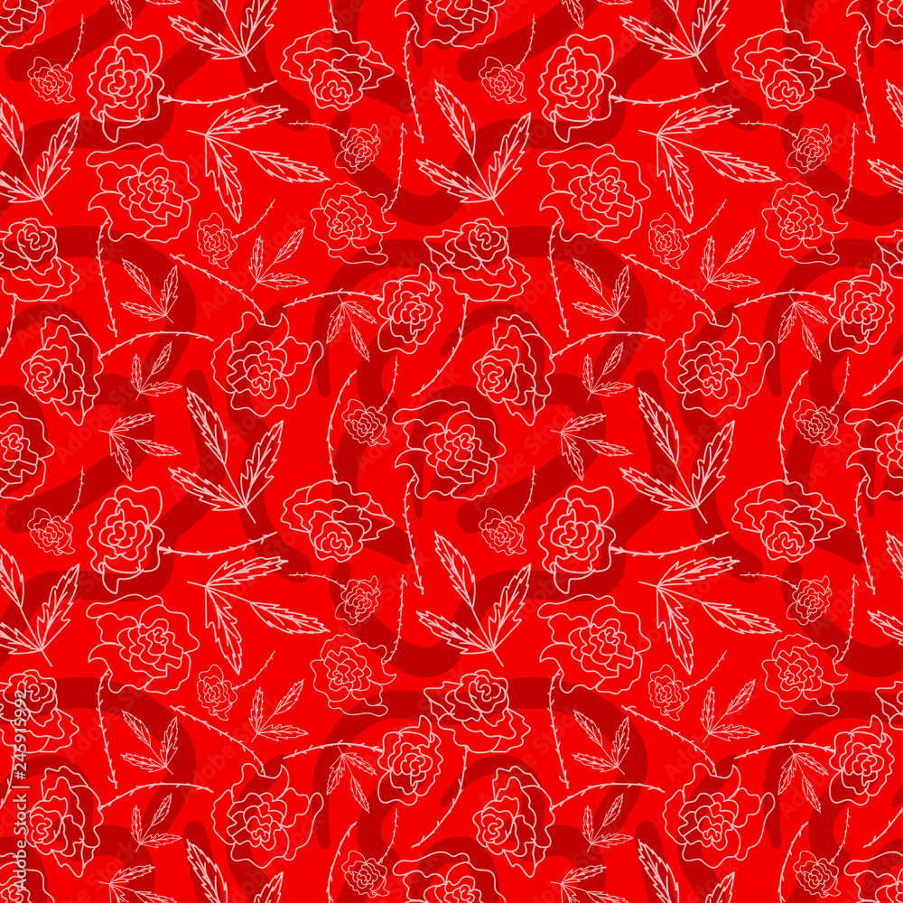 Fototapeta premium white roses drawn on a red background