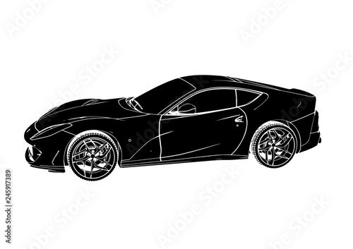 vector sport car silhouette with white lines