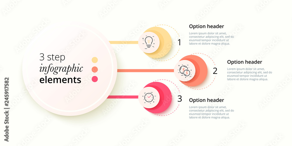 Business process chart infographics with 3 step circles. Circular corporate workflow graphic elements. Company flowchart presentation slide template. Vector info graphic design. Business process chart infographics with 3 step circles. Circular corporate workflow graphic elements. Company flowchart presentation slide template. Vector info graphic design.