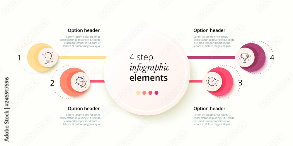 Business process chart infographics with 3 step circles. Circular corporate workflow graphic elements. Company flowchart presentation slide template. Vector info graphic design.