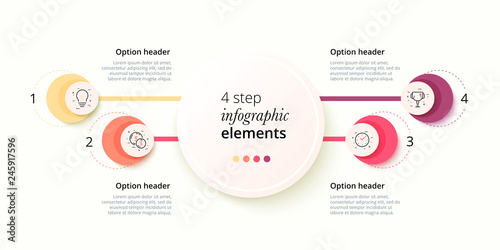 Business process chart infographics with 3 step circles. Circular corporate workflow graphic elements. Company flowchart presentation slide template. Vector info graphic design.