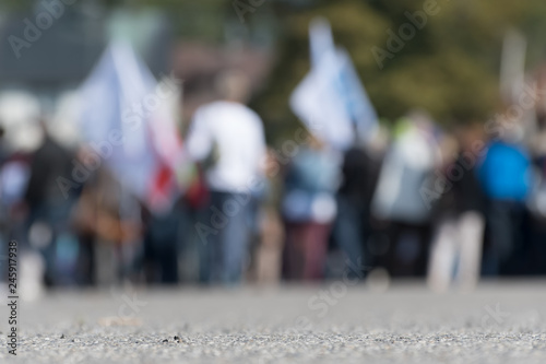 Blurred image of a crowd on the street