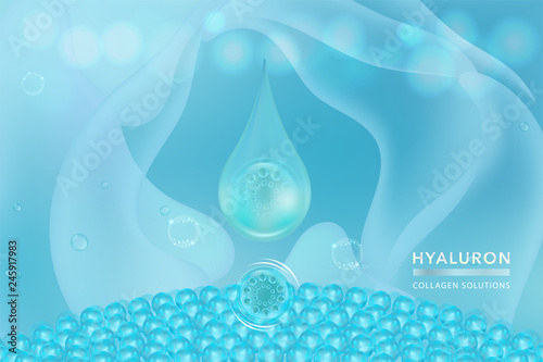 Blue Collagen Serum drop, cosmetic advertising background ready to use, luxury skin care ad, vector illustration.