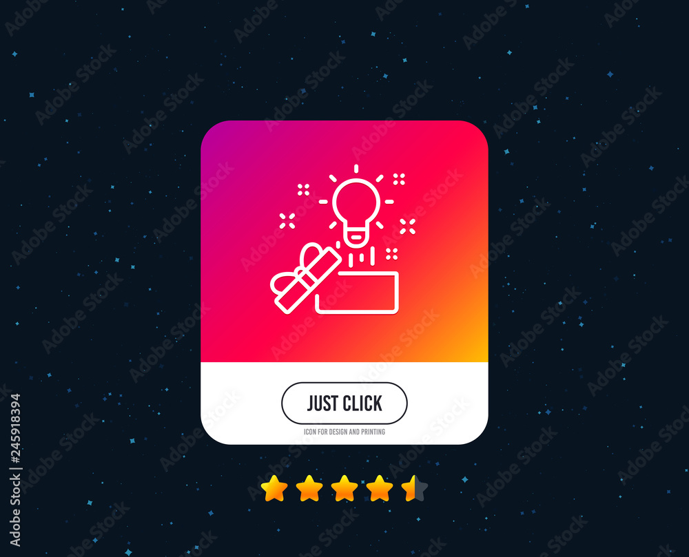 Out of the box line icon. Creativity sign. Gift box with idea symbol. Web or internet line icon design. Rating stars. Just click button. Vector Out of the box line icon. Creativity sign. Gift box with idea symbol. Web or internet line icon design. Rating stars. Just click button. Vector