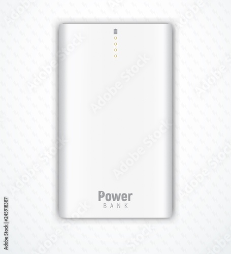 Illustration shows vector realistic white power bank