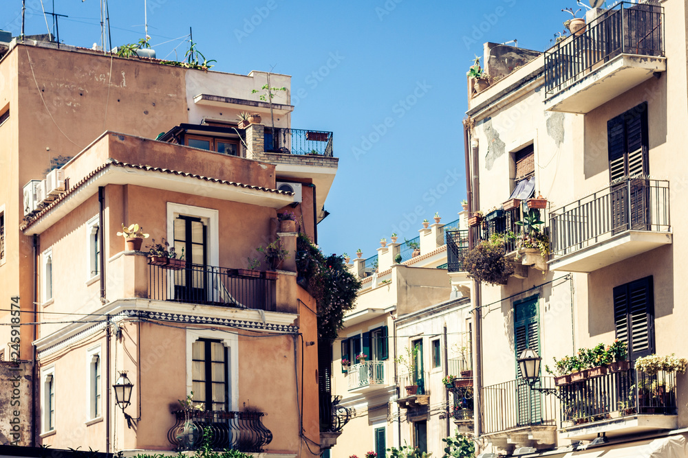 colorful houses in taormina sicily italy