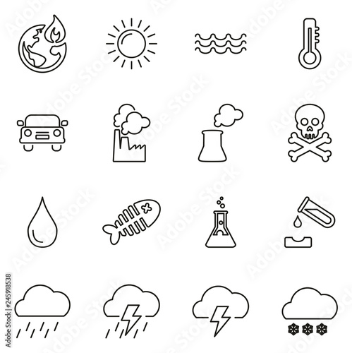 Global Warming Icons Thin Line Vector Illustration Set