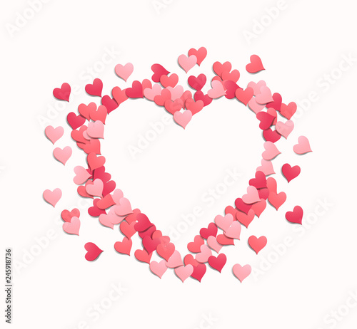 Happy Valentine's Day background with heart shaped confetti. Vector isolated illustration.