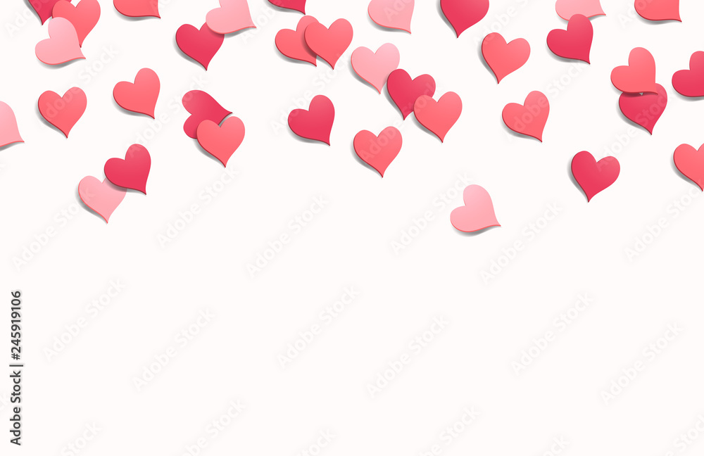 Heart shaped confetti isolated background. Valentine's Day vector illustration