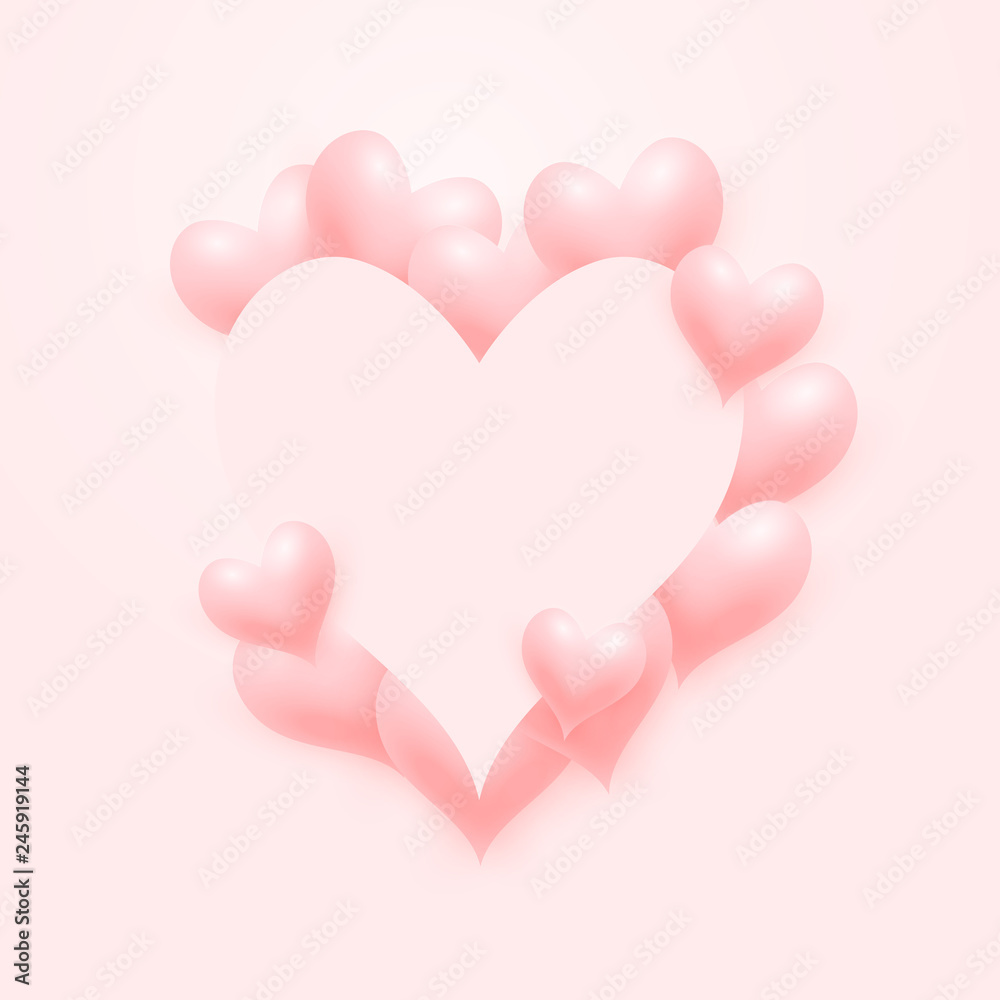 Soft light pink love hearts event card frame. Vector illustration.