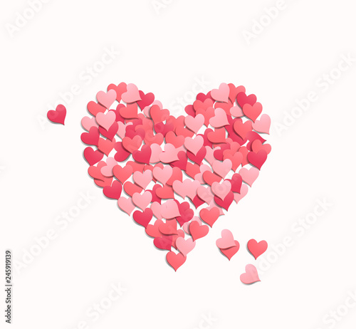 Love heart shape made from heart confetti. Valentine's Day vector illustration.