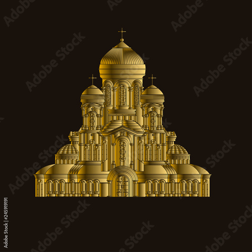 Cathedral orthodox church temple building landmark tourism world religions and famous structure traditional city. Ancient old tower vector illustration