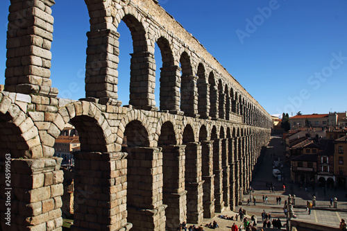 Famous aqueduct in the city of Segovia, Spain