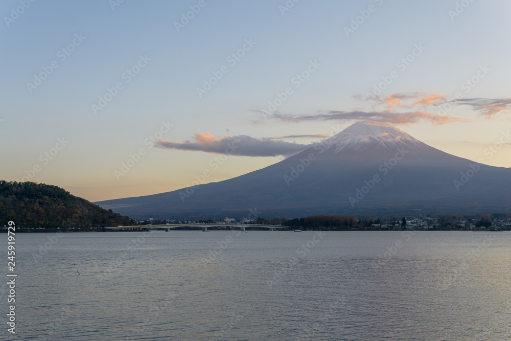 Clear summit of Mount Fuji during sunset