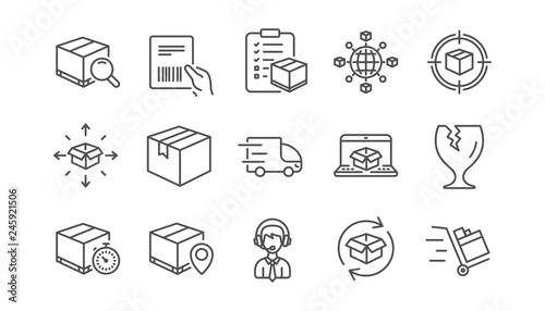 Logistics and Shipping line icons. Truck Delivery, Checklist and Parcel tracking. Cargo linear icon set. Vector