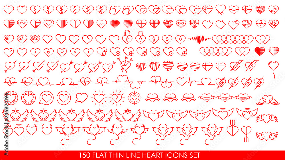 150 FLAT THIN LINE HEART ICONS SET 150 FLAT THIN LINE HEART ICONS SET