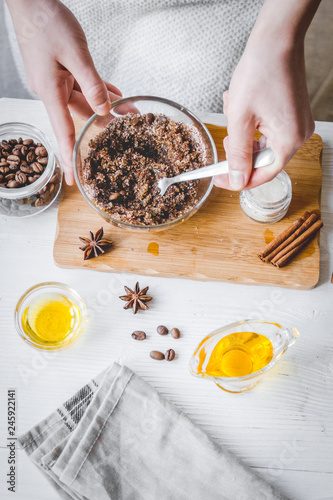 making organic scrub handmade at home with hands