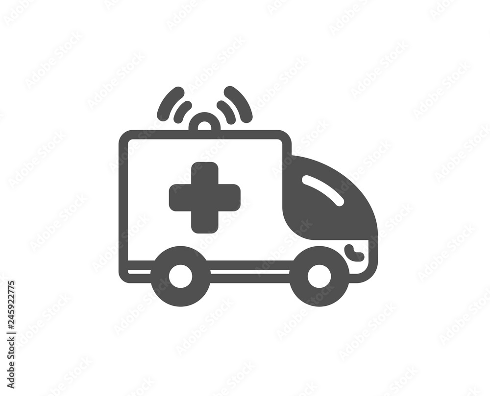 Ambulance car icon. Medical emergency transport sign. Quality design element. Classic style icon. Vector