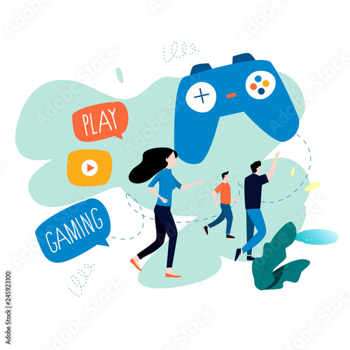 VR game concept with joystick flat vector illustartion. Video game, virtual reality platform design for mobile and web graphics