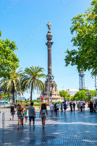 Canvas Print Christopher Columbus monument on La Rambla street, Barcelona, Spain