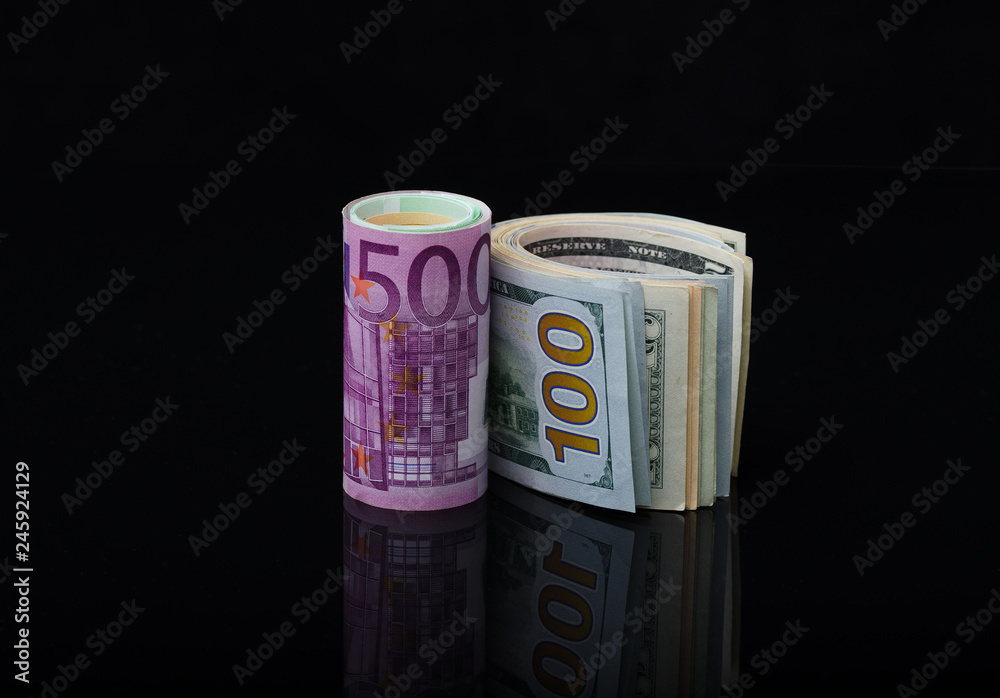 European paper money and us dollars in rolls European paper money and us dollars in rolls