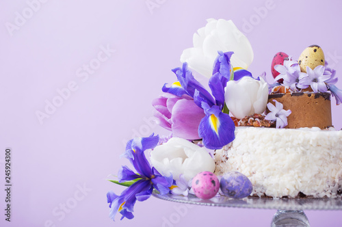 cake with Easter eggs and flowers