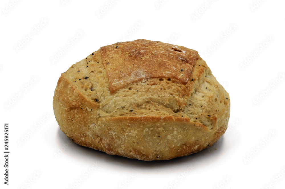 Multigrain bread loaf on white background
