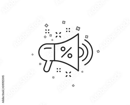 Sale megaphone line icon. Discount shopping sign. Clearance symbol. Geometric shapes. Random cross elements. Linear Sale megaphone icon design. Vector