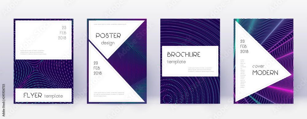 Stylish brochure design template set. Neon abstrac