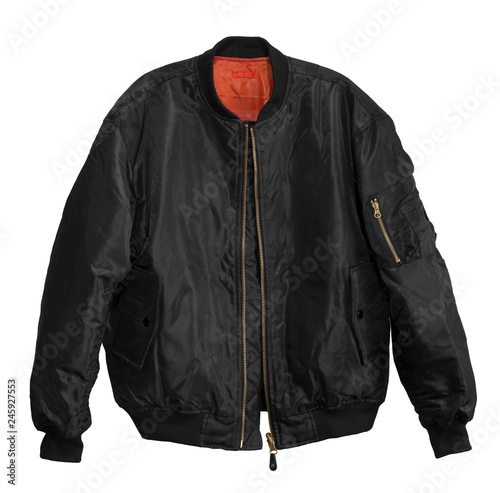 Blank Pilot bomber jacket black color front view on white background Fotobehang