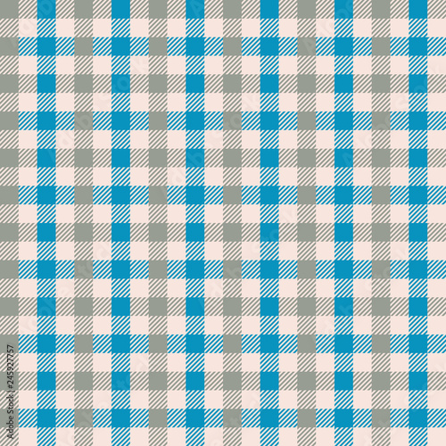 Seamless blue and taupe gingham vintage fabric textile pattern. Gingham check background.