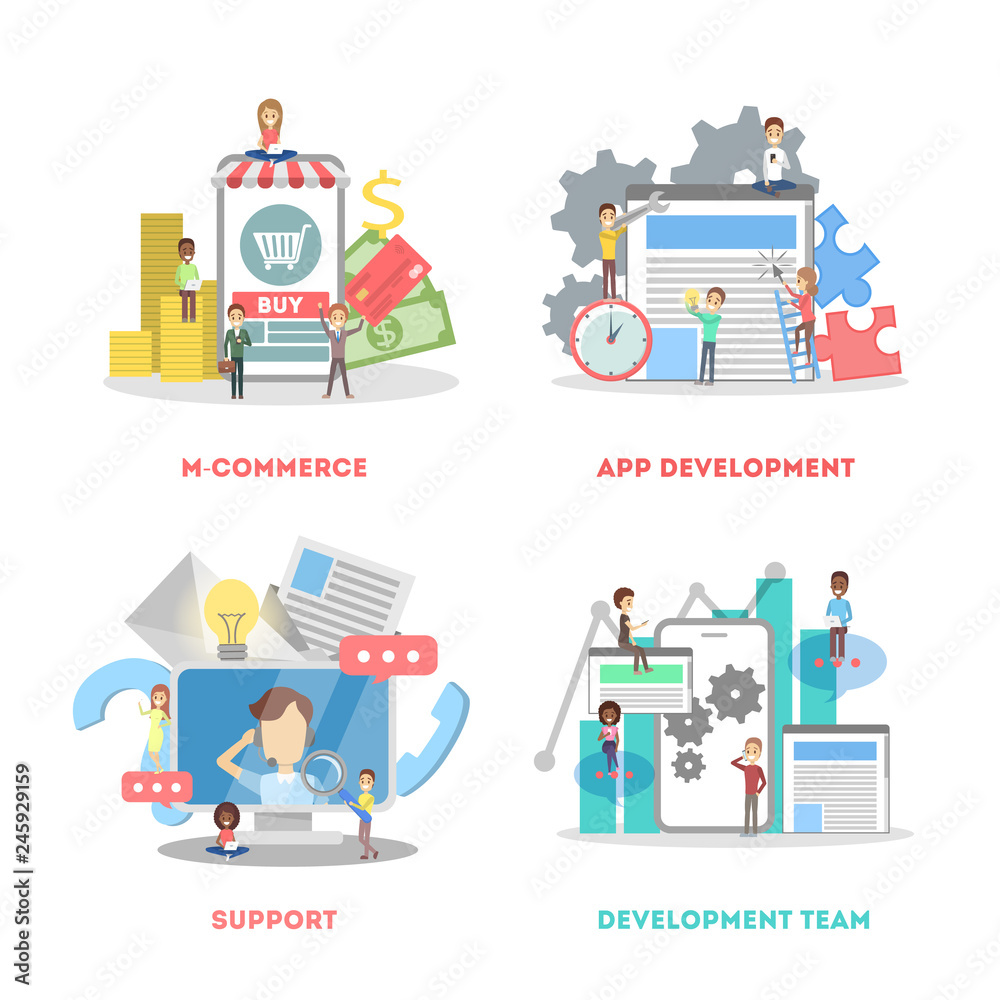 Fototapeta premium Set of app development web banner. Support