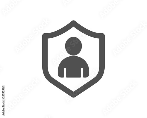 User Protection icon. Profile Avatar with shield sign. Person silhouette symbol. Quality design element. Classic style icon. Vector
