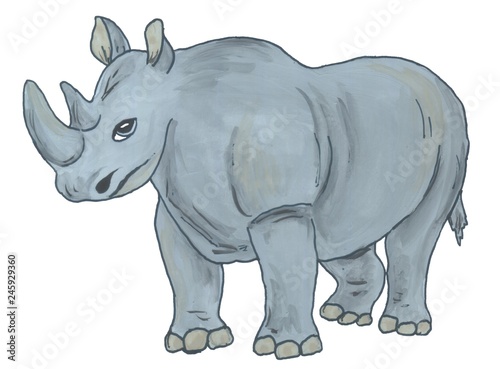  Gray angry rhino  watercolor illustration