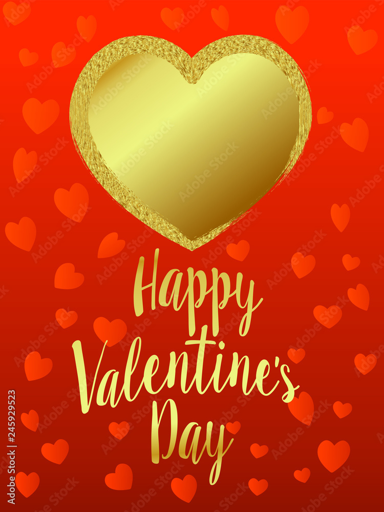 Gold Heart Happy Valentines Day, Heart on Heart Background - Valentine Card