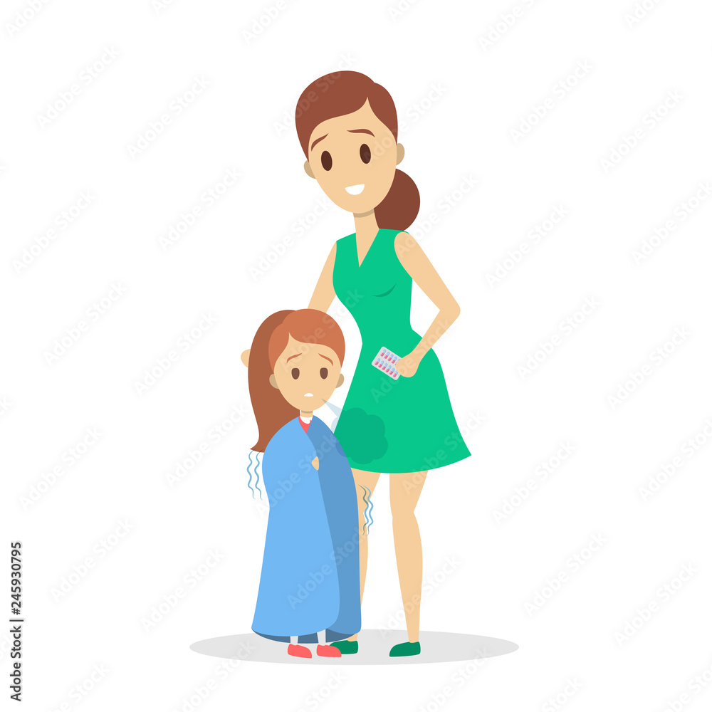Mother take care of a sick daughter Mother take care of a sick daughter
