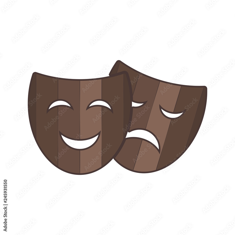 Theater symbol smiley and crying face mask vector drawing Stock Vector |  Adobe Stock