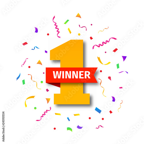 Winner of the first place red banner on number one with confetti