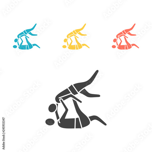 Two fighters on a arena. This could stand for greco-roman, freestyle, collegiate, scholastic, amateur wrestling or MMA. Vector sign.