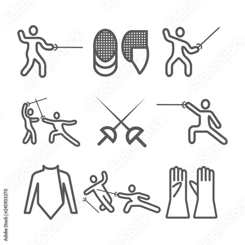 Fencing line icons set. Vector signs for web graphics. Infographics.
