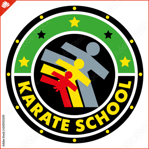 Karate high kick emblem. Martial art colored simbol design. Vector, EPS.