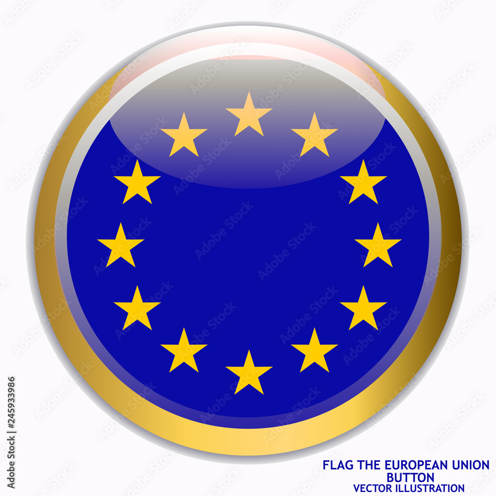 Happy Europe day background. Bright background with flag of Union European. Bright button with flag. Vector illustration. Happy Europe day background. Bright background with flag of Union European. Bright button with flag. Vector illustration.