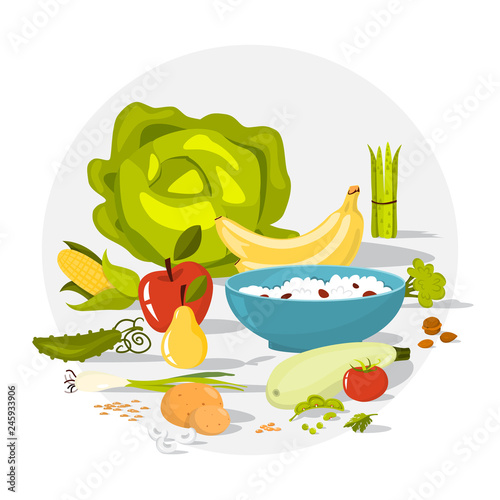 Fiber food set. Beans and broccoli, rice
