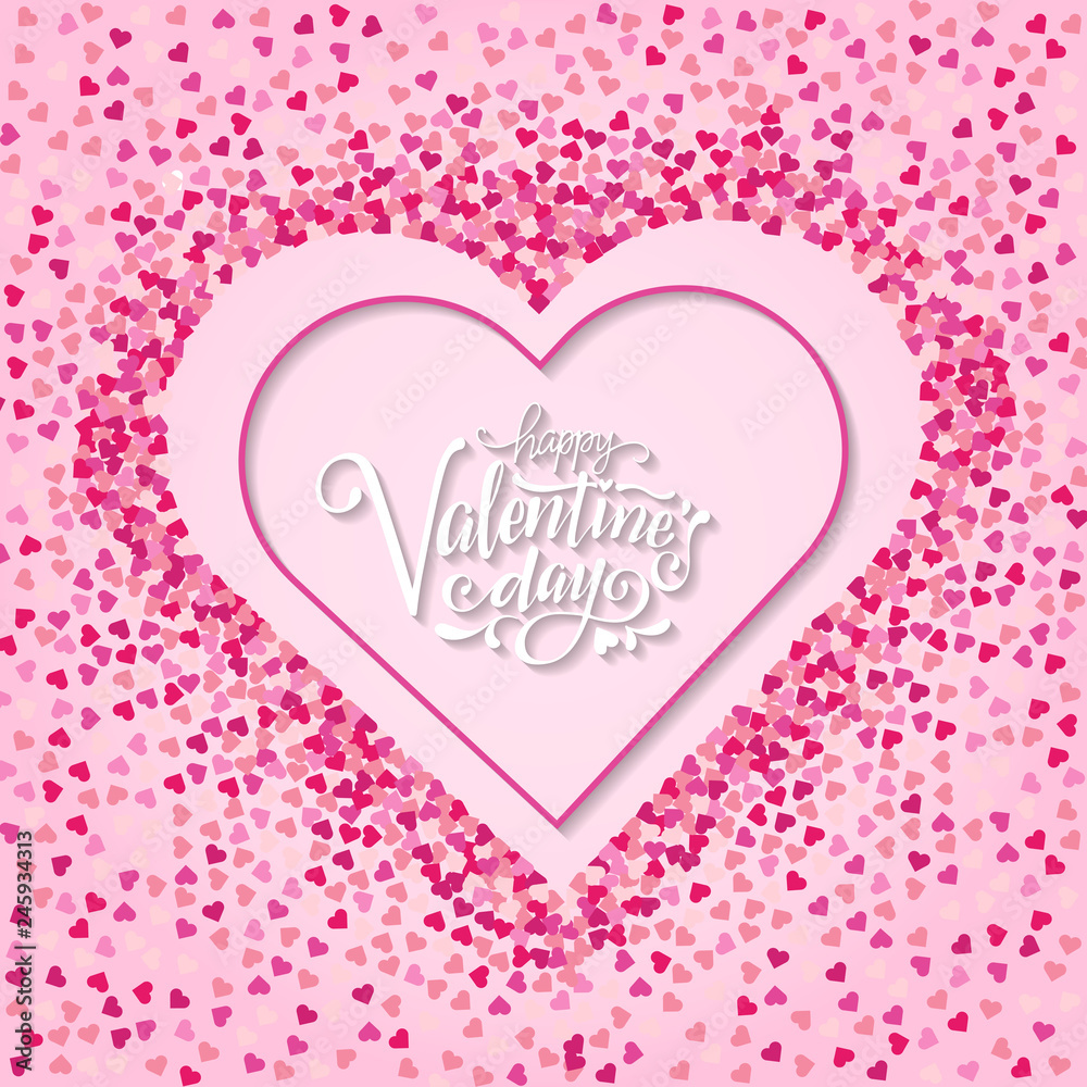 Happy valentines day and weeding design elements. Vector illustration. Pink Background With Ornaments, Hearts. Doodles and curls. Be my Valentine