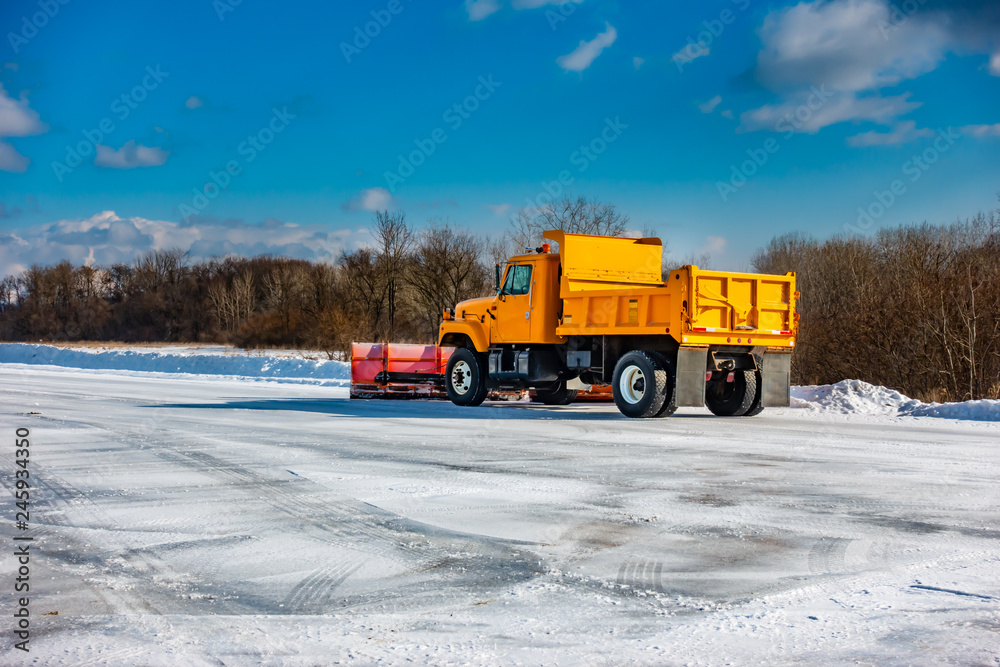 Yellow Plow Truck On Runway