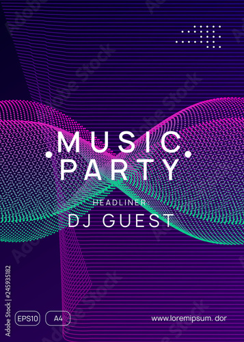 Trance event. Abstract concert magazine template. Dynamic gradient shape and line. Neon trance event flyer. Techno dj party. Electro dance music. Electronic sound. Club fest poster. 