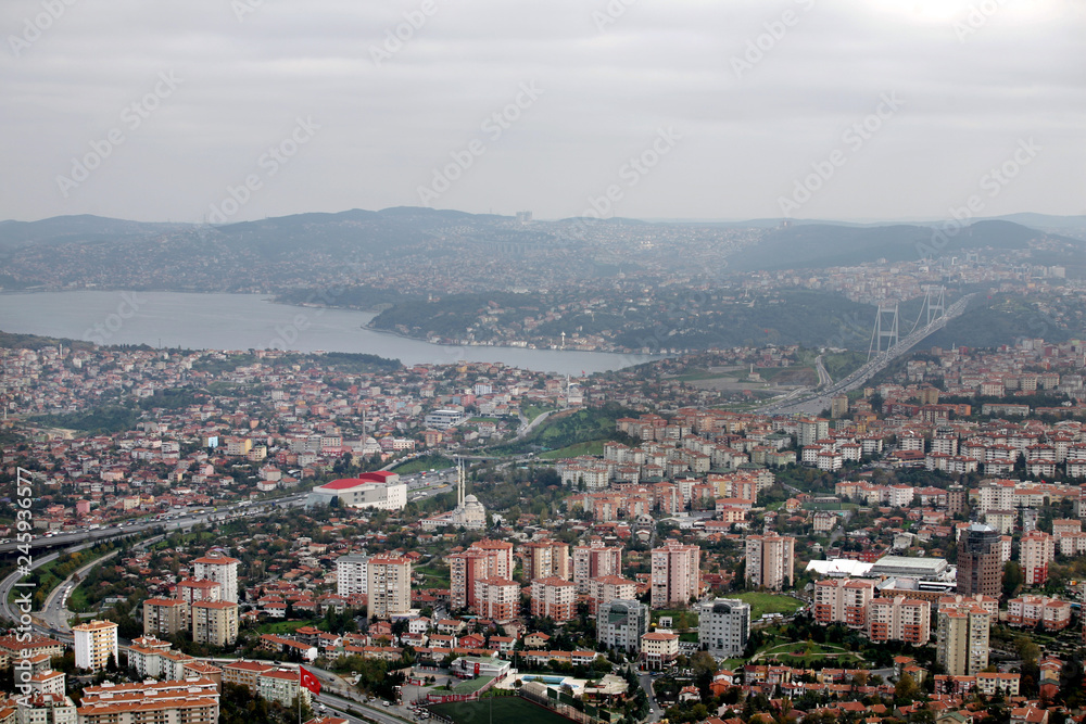 Istanbul city panorama and July 15 Martyrs Bridge