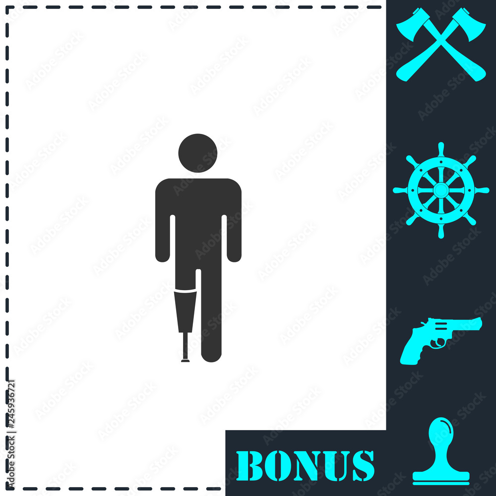 Person with foot prosthesis icon flat Person with foot prosthesis icon flat