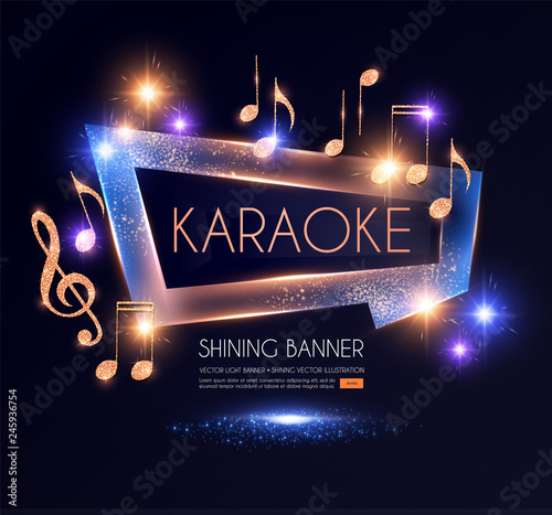 Shining Karaoke Party Banner with Golden Notes. photo
