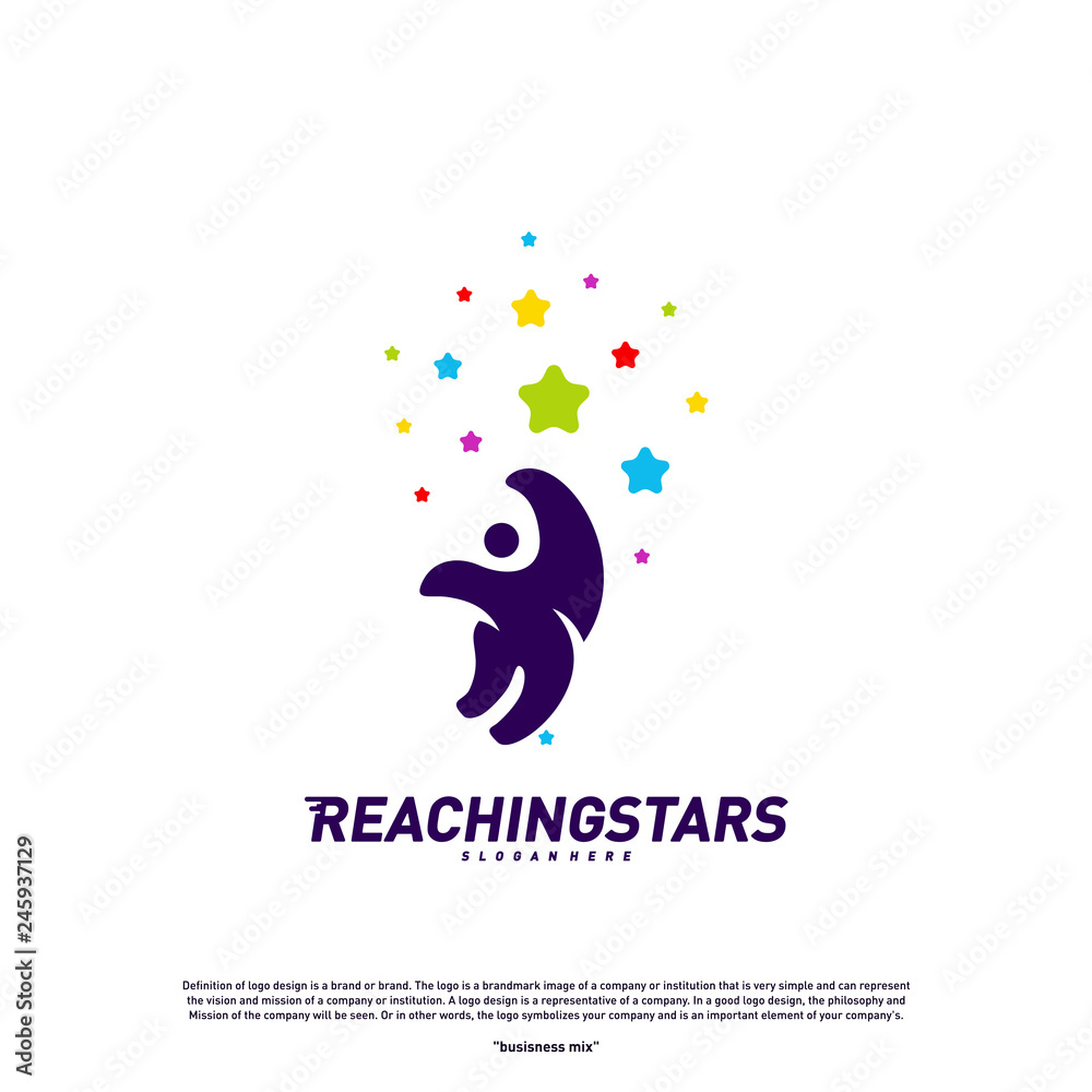 Reaching Stars Logo Design Concept Vector. Child Dream star logo. Colorful, Creative Symbol, Icon Reaching Stars Logo Design Concept Vector. Child Dream star logo. Colorful, Creative Symbol, Icon